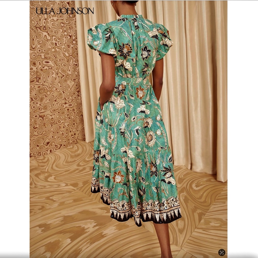 Ulla Johnson Ottilie Seafoam V-Neck Puff Sleeve Midi Dress NEW  Sz US8 - Picture 5 of 9